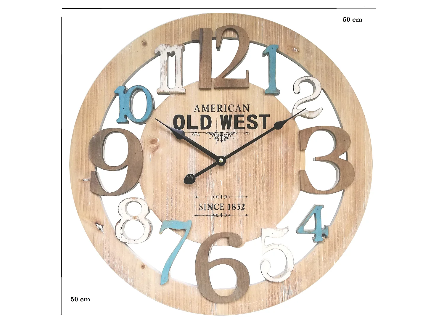 Horloge Murale Bois Bleu Blanc Design Urban 50x50x4,5