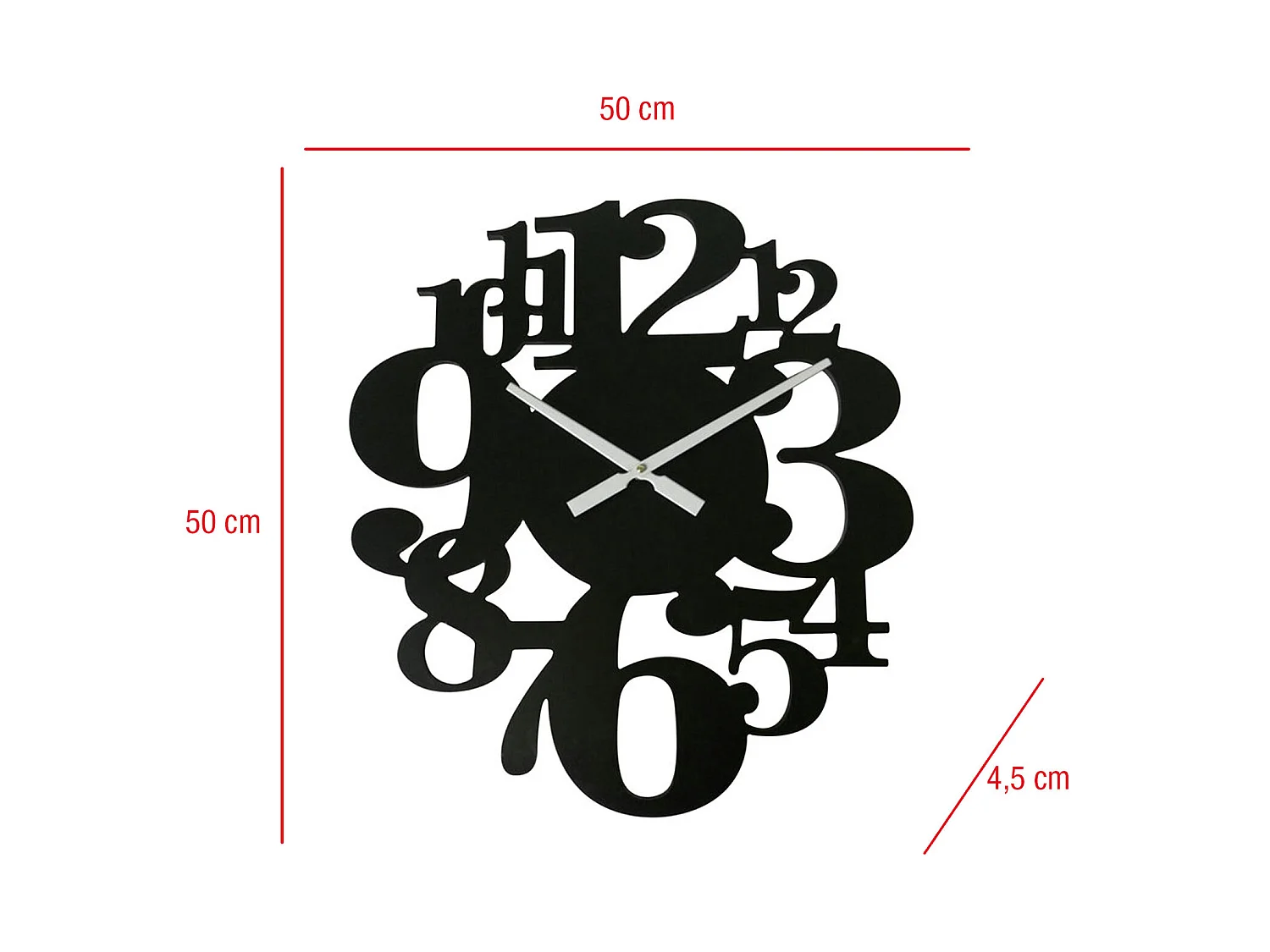 Orologio Da Appendere Orologi Mdf Nero Numeri Grandi 55x50x4,5