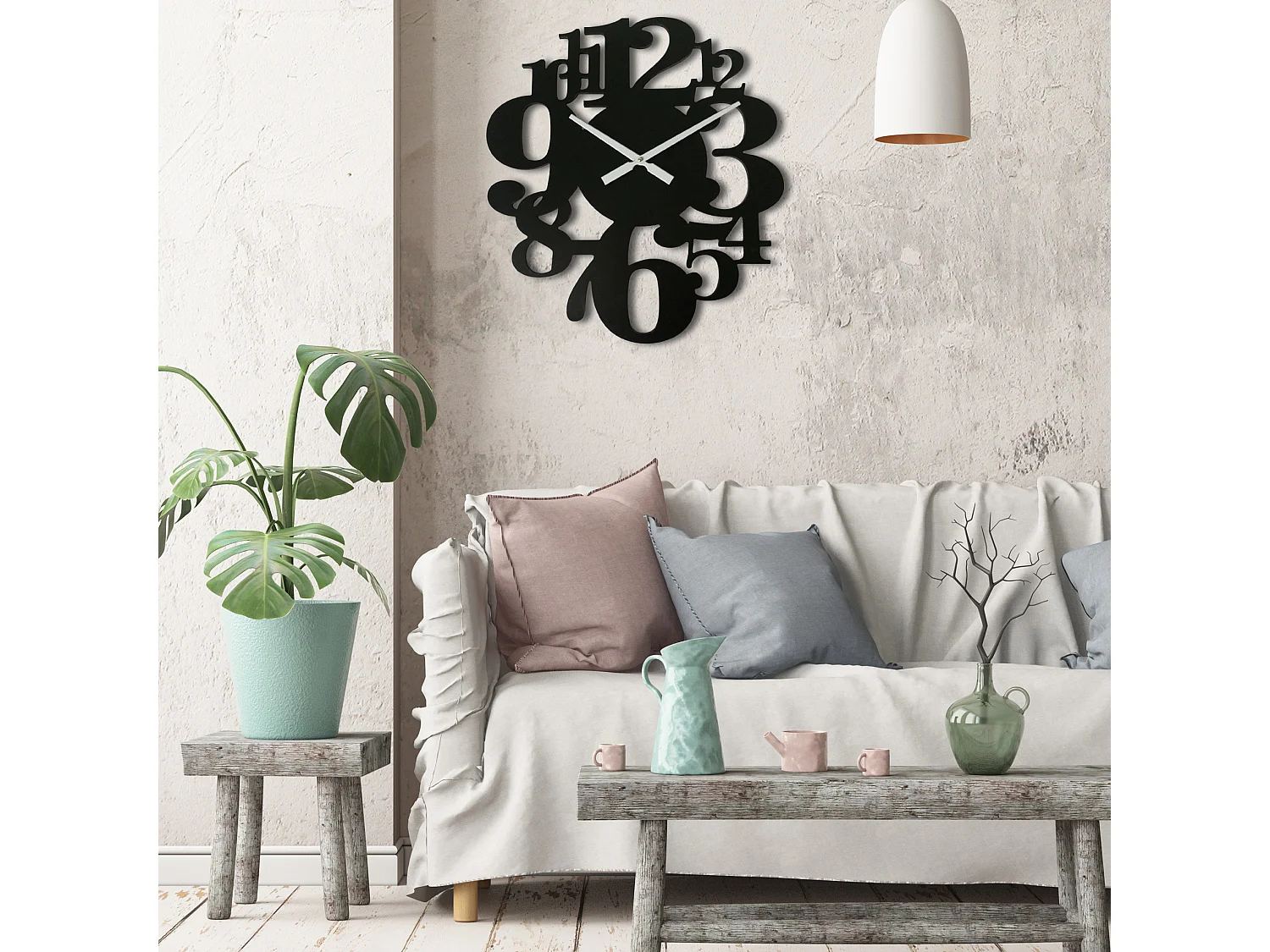 Relógio Suspenso Mdf Preto Grandes Números 55x50x4,5