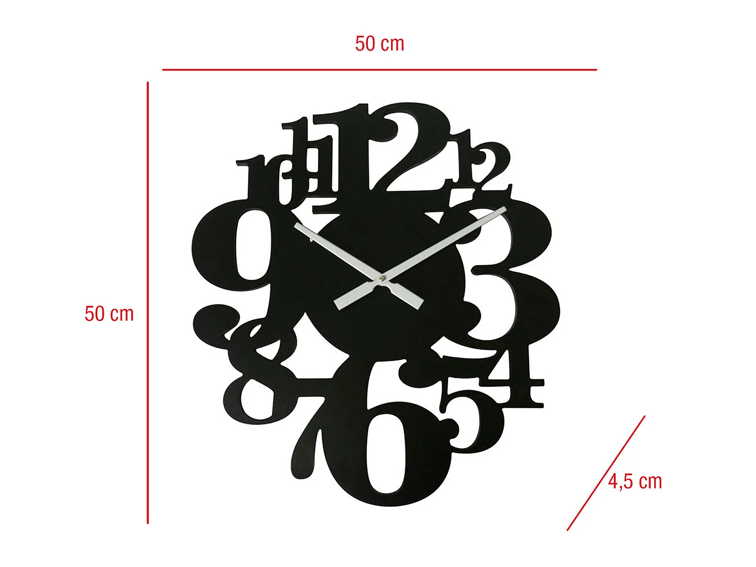 Relógio Suspenso Mdf Preto Grandes Números 55x50x4,5