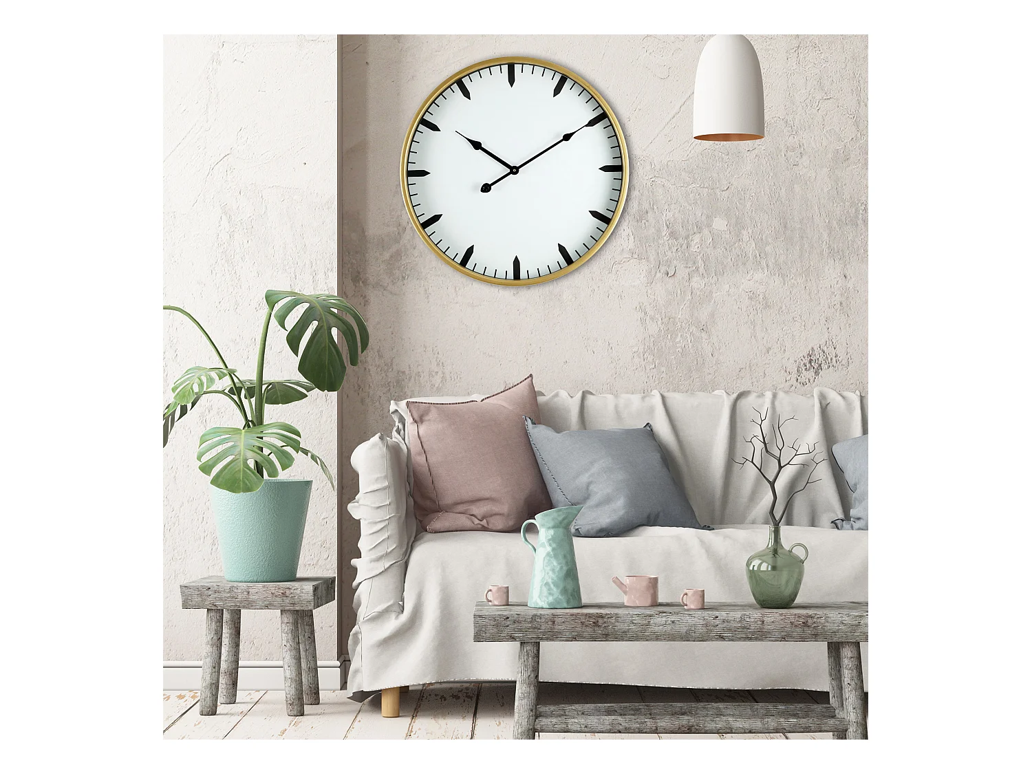 Orologio A Muro Orologi Bianco Dorato Mdf Metallo Vetro 40x40x6