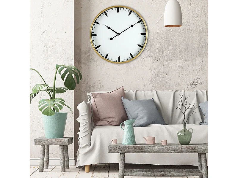 Orologio A Muro Orologi Bianco Dorato Mdf Metallo Vetro 40x40x6