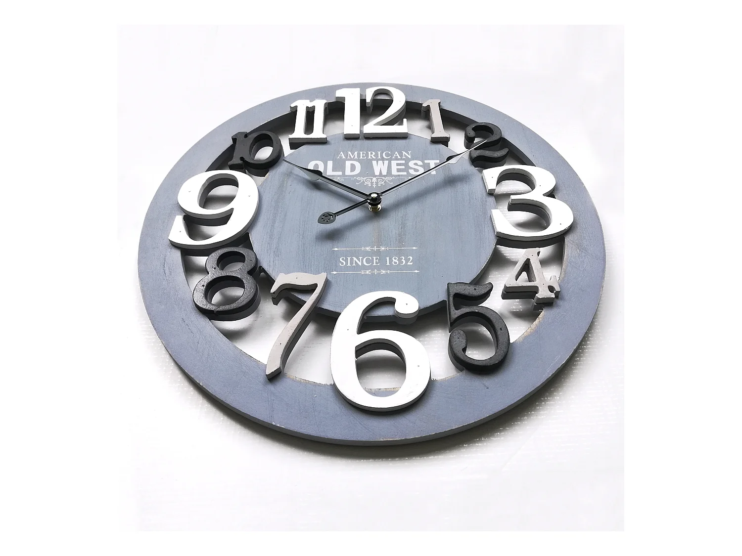 Orologio A Muro Tondo Legno Grigio Bianco Moderno 55x55x4,5