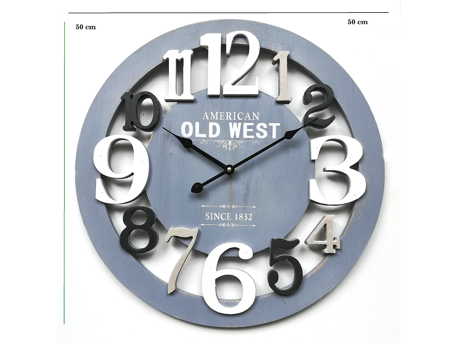 Relógio de parede redondo em madeira branca cinzenta moderna 55x55x4,5