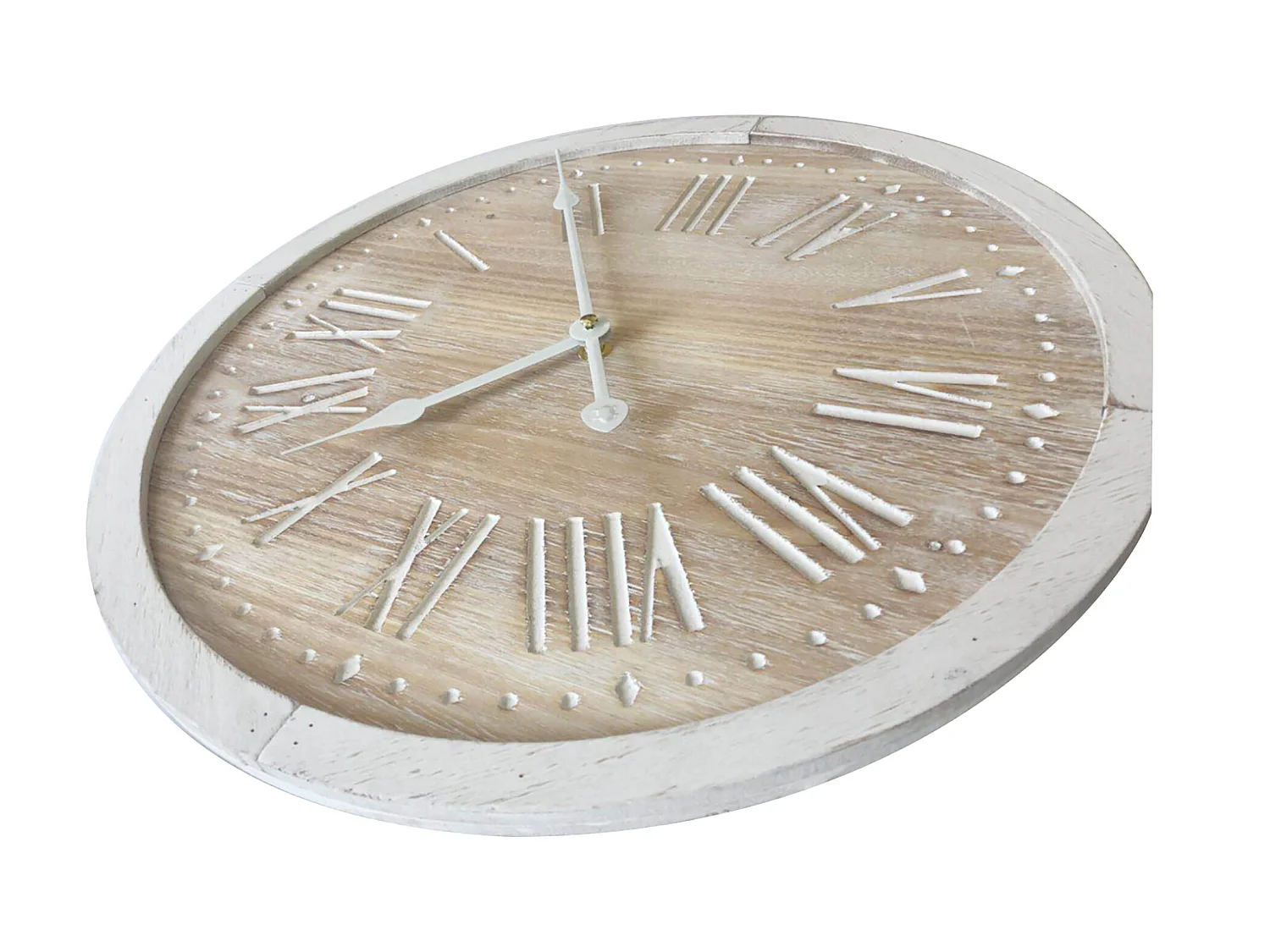 Orologio A Parete Tondo Marrone Bianco Mdf Analogico 40x40x4,5