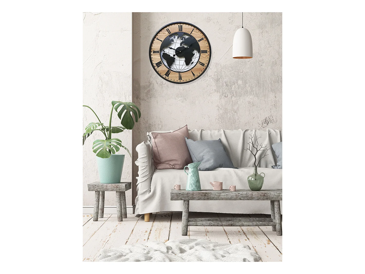 Orologio A Muro Tondo Retro Marrone Nero Mdf Analogico 50x50x4,5