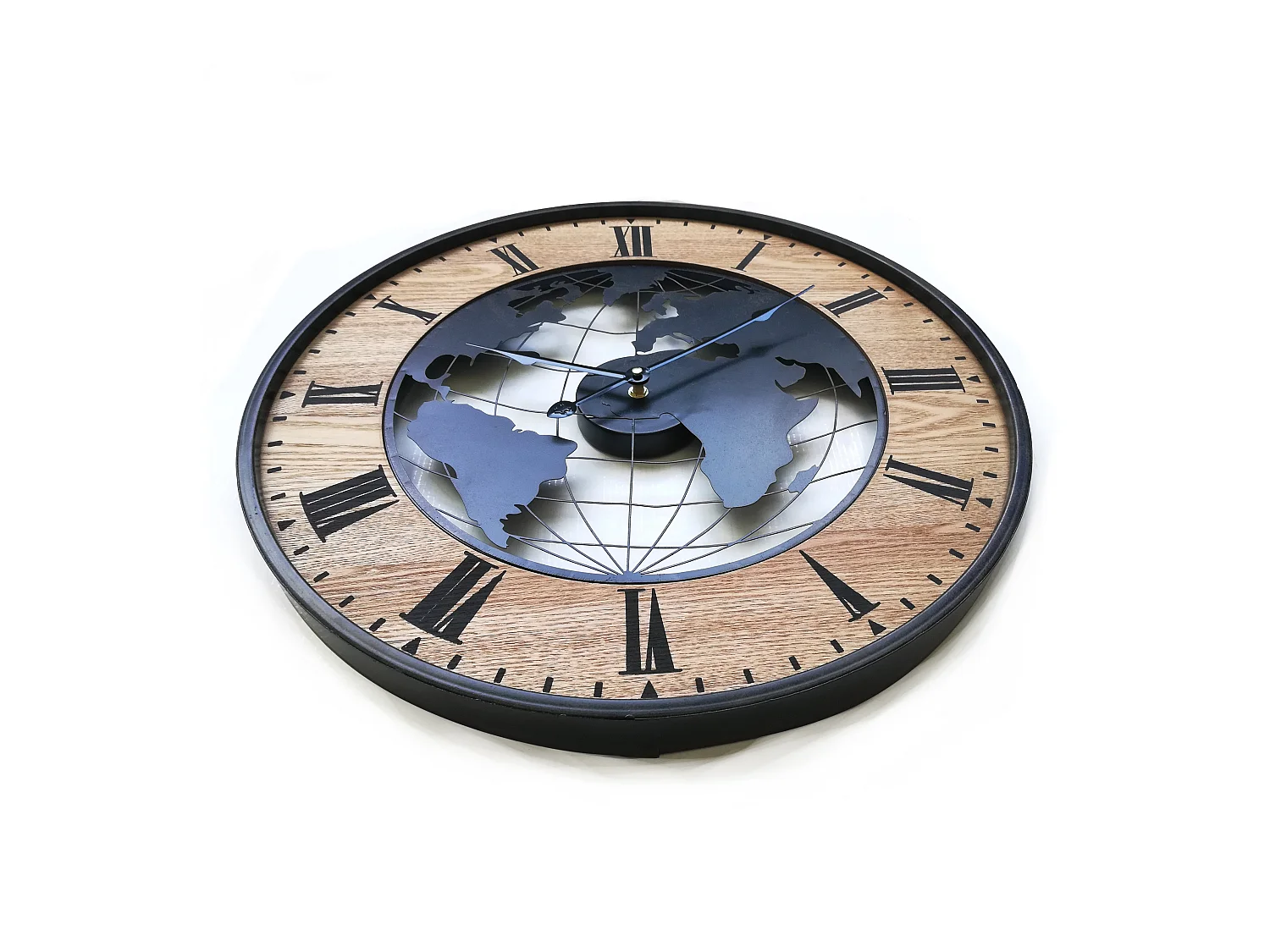 Orologio A Muro Tondo Retro Marrone Nero Mdf Analogico 50x50x4,5