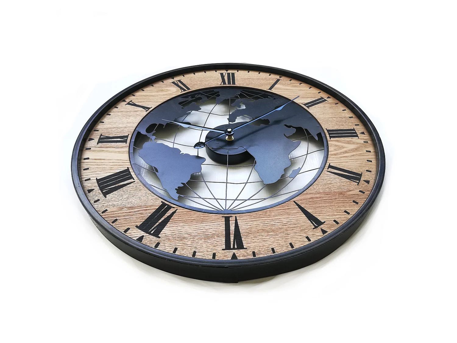 Horloge Murale Ronde Rétro Marron Noir Mdf Analogique 50x50x4,5