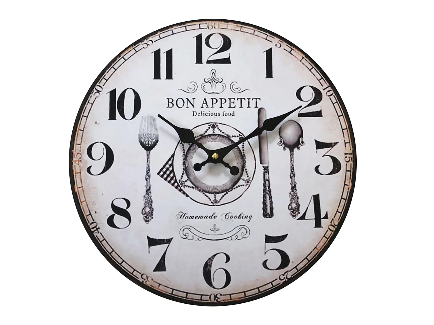 Horloge Cuisine Mdf Rétro Blanc Marron Analogique 33,8x33,8x4