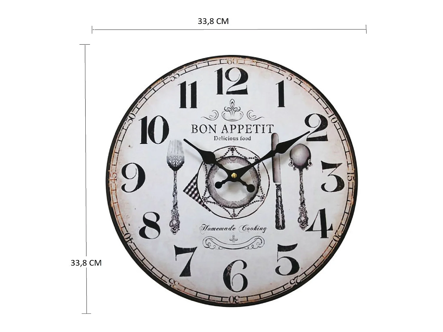 Horloge Cuisine Mdf Rétro Blanc Marron Analogique 33,8x33,8x4