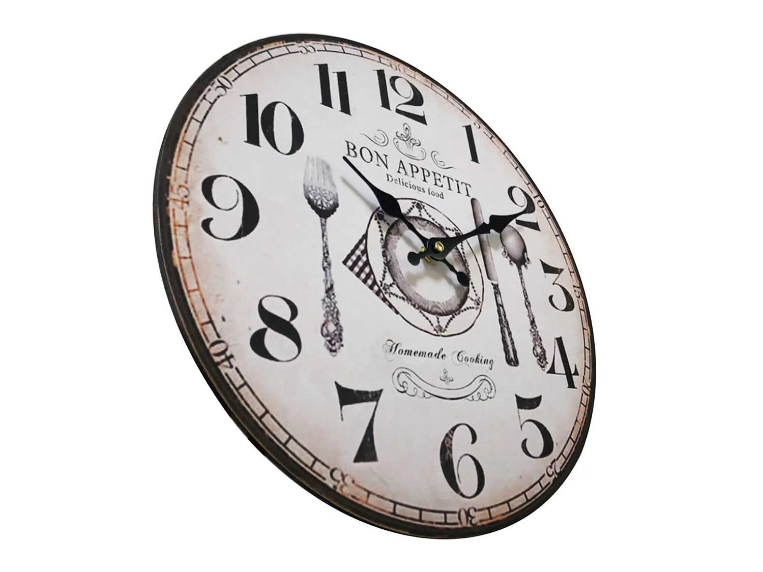 Horloge Cuisine Mdf Rétro Blanc Marron Analogique 33,8x33,8x4