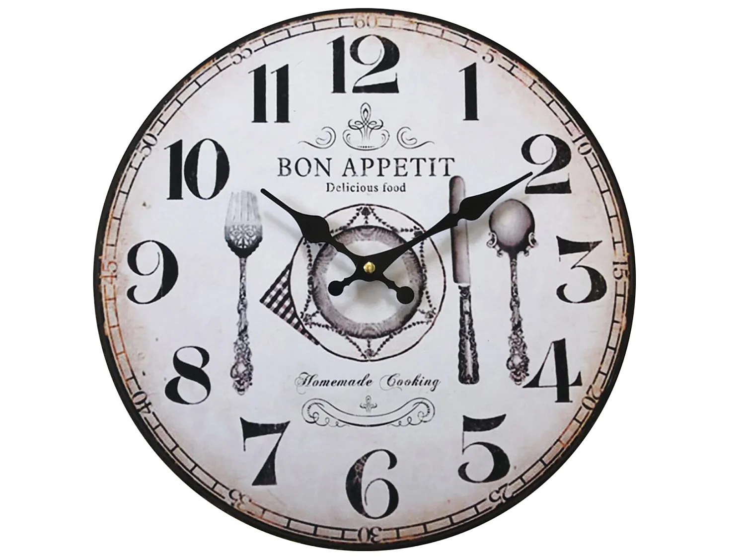 Cocina Reloj Mdf Retro Blanco Marrón Analógico 33,8x33,8x4