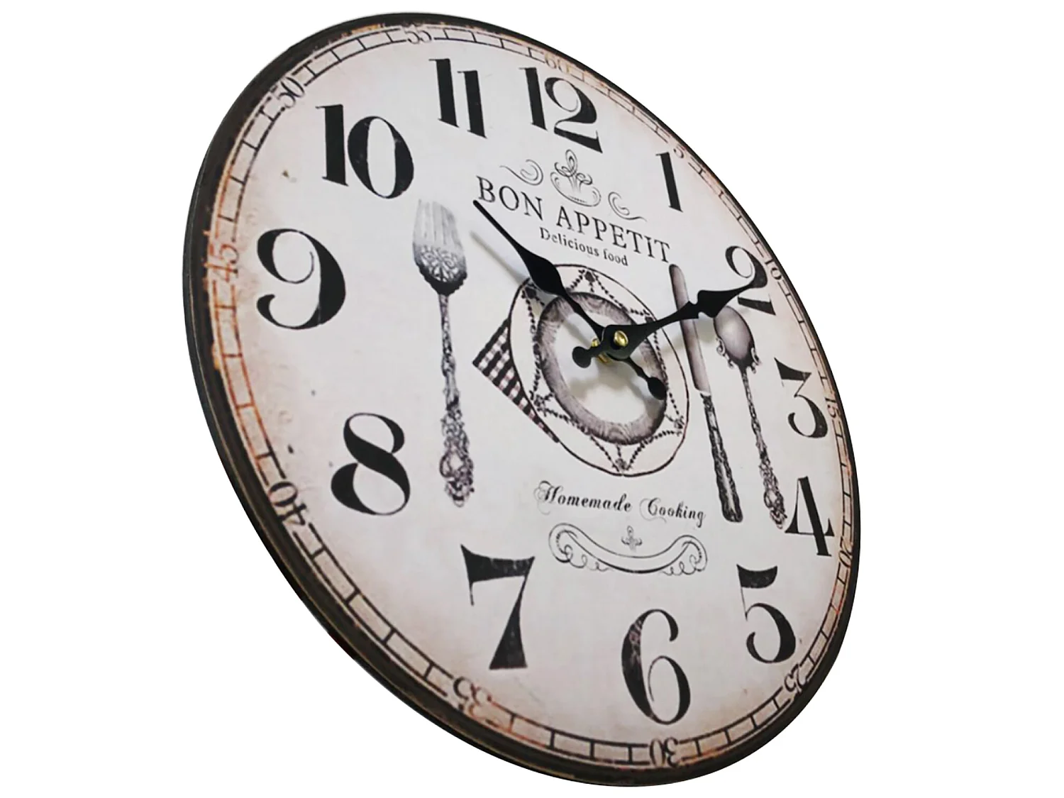 Cocina Reloj Mdf Retro Blanco Marrón Analógico 33,8x33,8x4