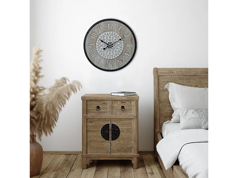 Orologio da Appendere Orologi Muro Marrone Nero Mdf Metallo Stile Vintage