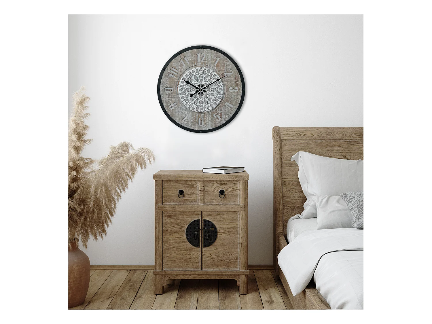 Orologio da Appendere Orologi Muro Marrone Nero Mdf Metallo Stile Vintage