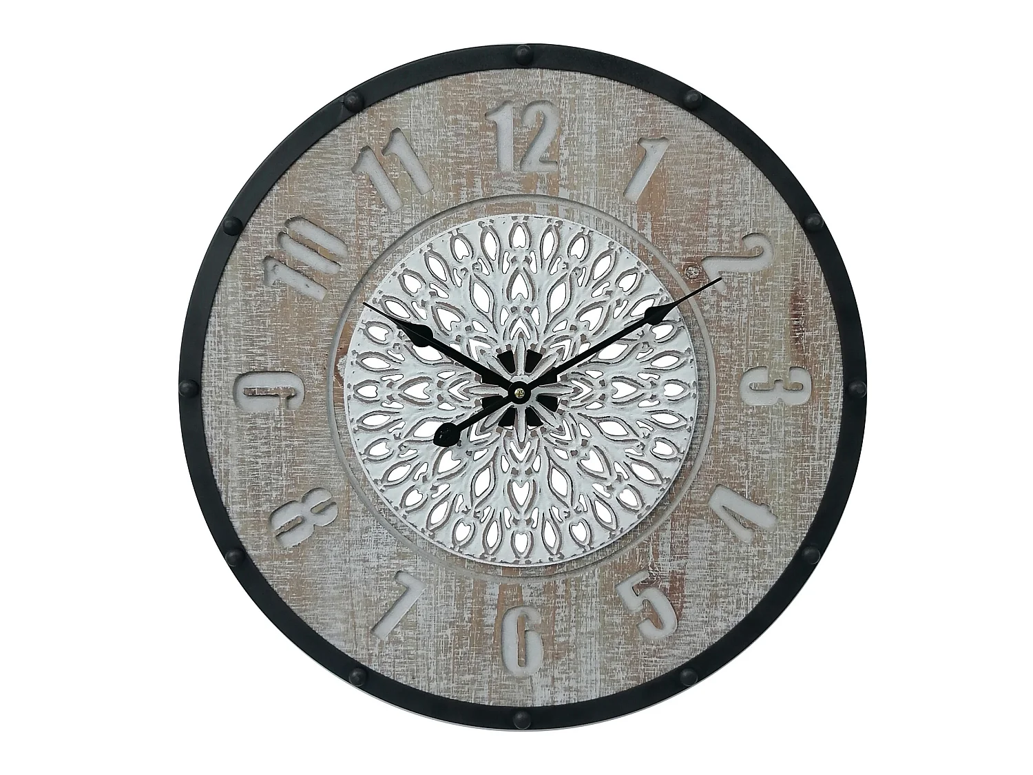 Orologio da Appendere Orologi Muro Marrone Nero Mdf Metallo Stile Vintage