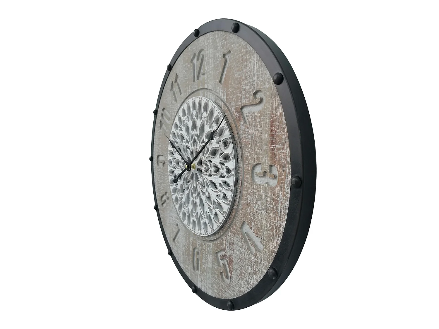 Orologio da Appendere Orologi Muro Marrone Nero Mdf Metallo Stile Vintage