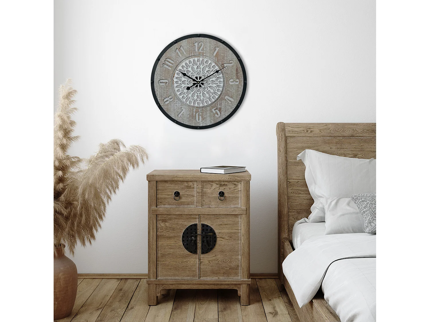 Orologio da Appendere Orologi Muro Marrone Nero Mdf Metallo Stile Vintage