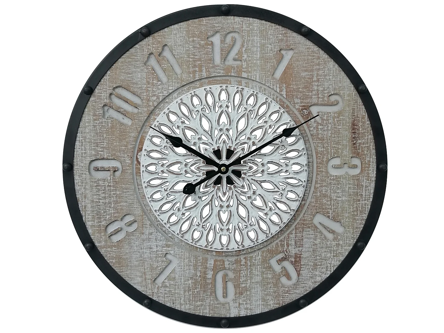 Orologio da Appendere Orologi Muro Marrone Nero Mdf Metallo Stile Vintage