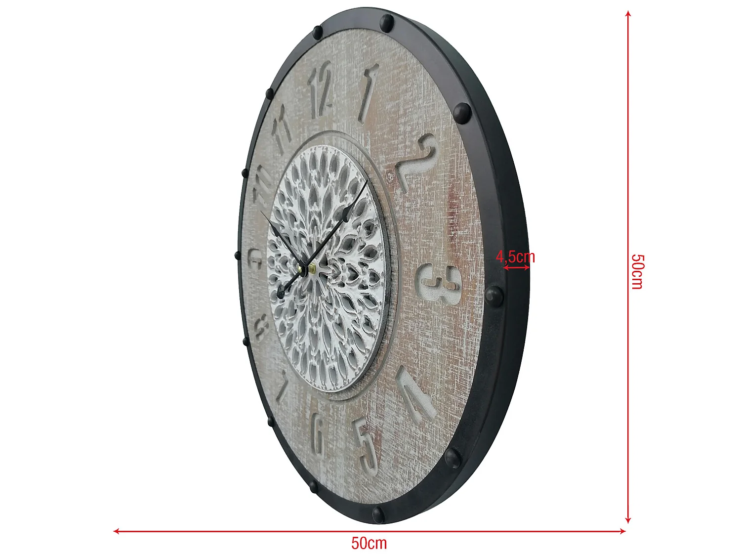 Orologio da Appendere Orologi Muro Marrone Nero Mdf Metallo Stile Vintage