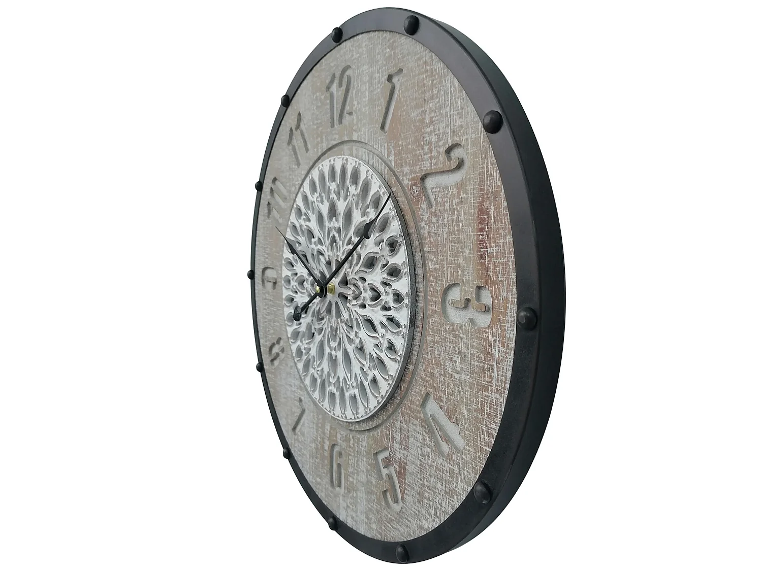 Orologio da Appendere Orologi Muro Marrone Nero Mdf Metallo Stile Vintage