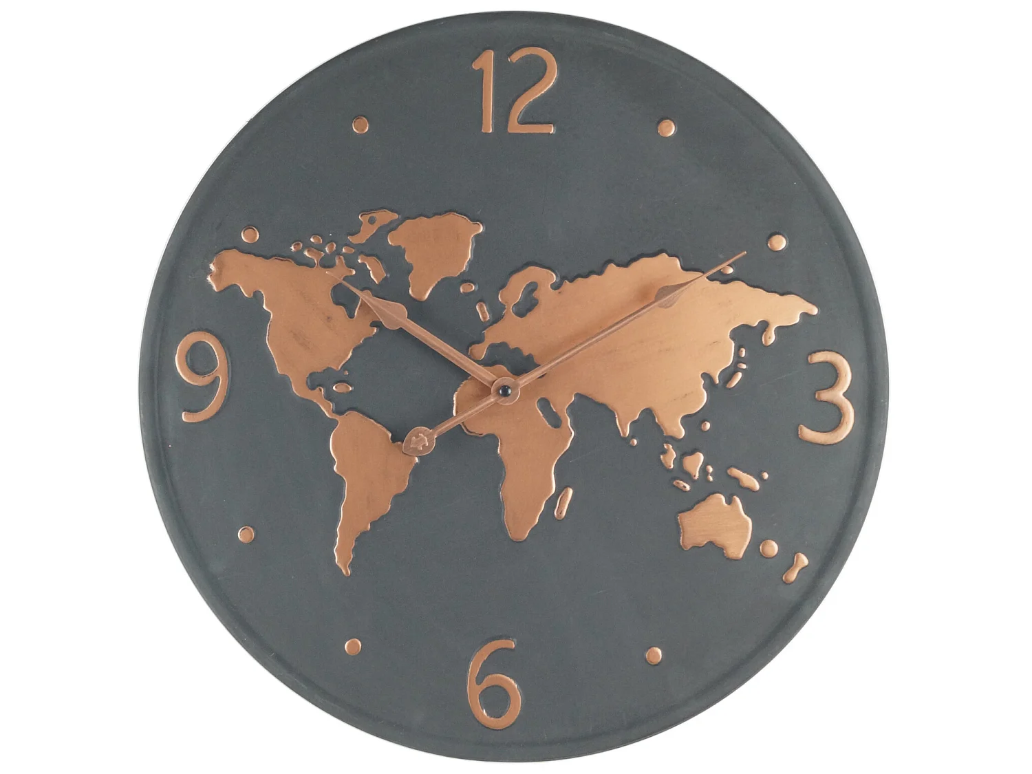 Horloge Murale Métal Mappemonde Gris Foncé Brun Cuivré Salon Cuisine