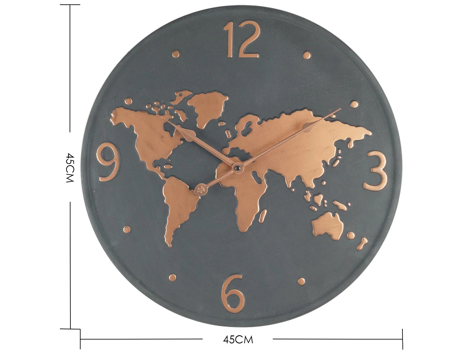 Horloge Murale Métal Mappemonde Gris Foncé Brun Cuivré Salon Cuisine