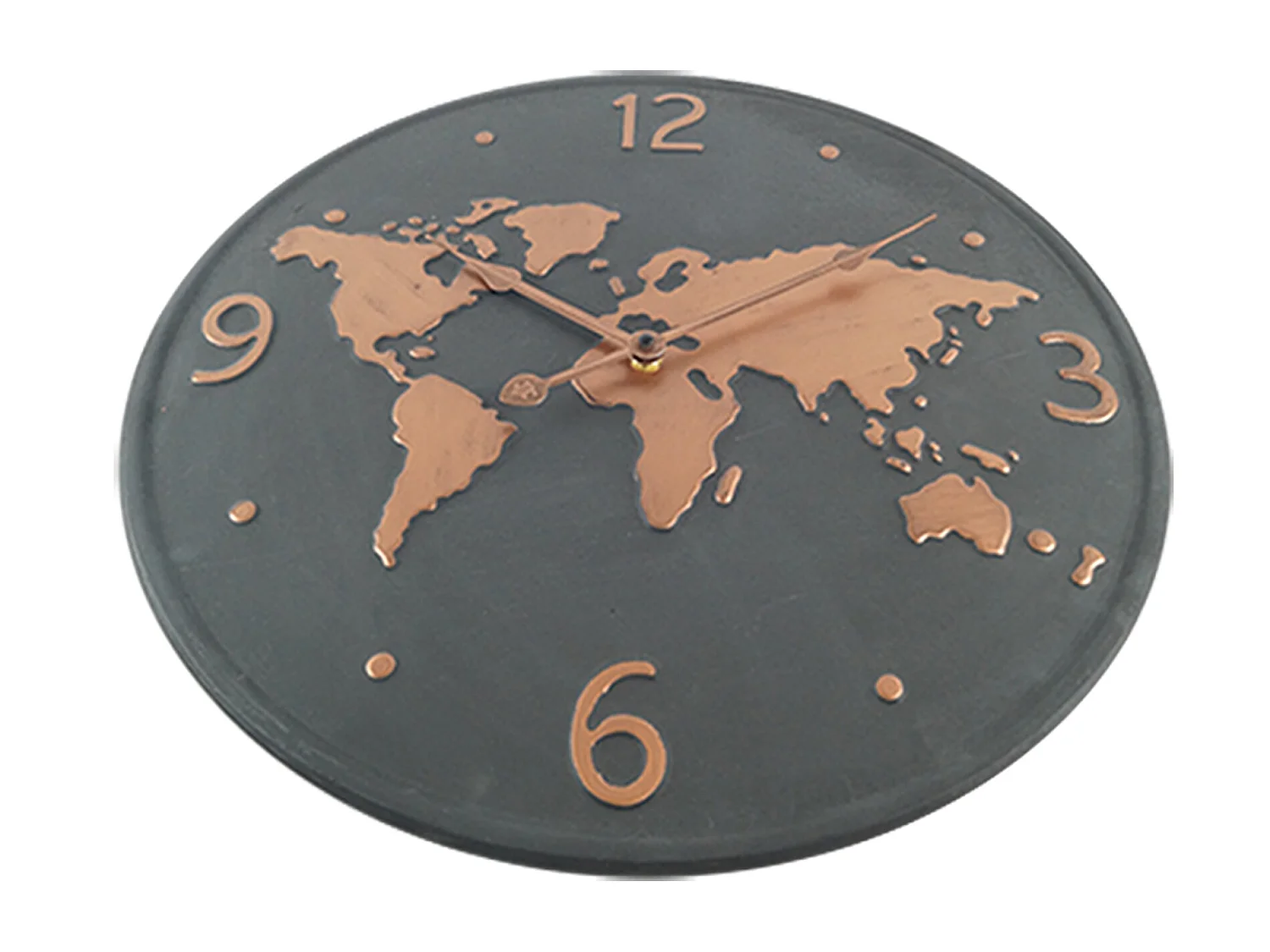 Horloge Murale Métal Mappemonde Gris Foncé Brun Cuivré Salon Cuisine