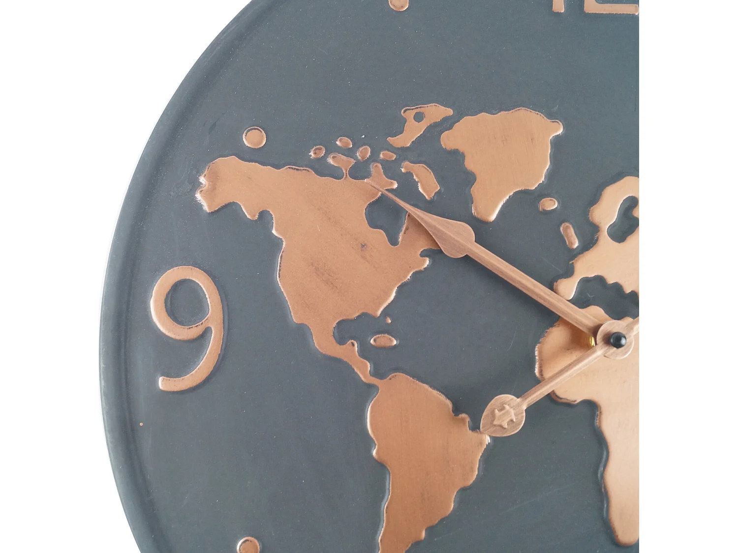 Horloge Murale Métal Mappemonde Gris Foncé Brun Cuivré Salon Cuisine