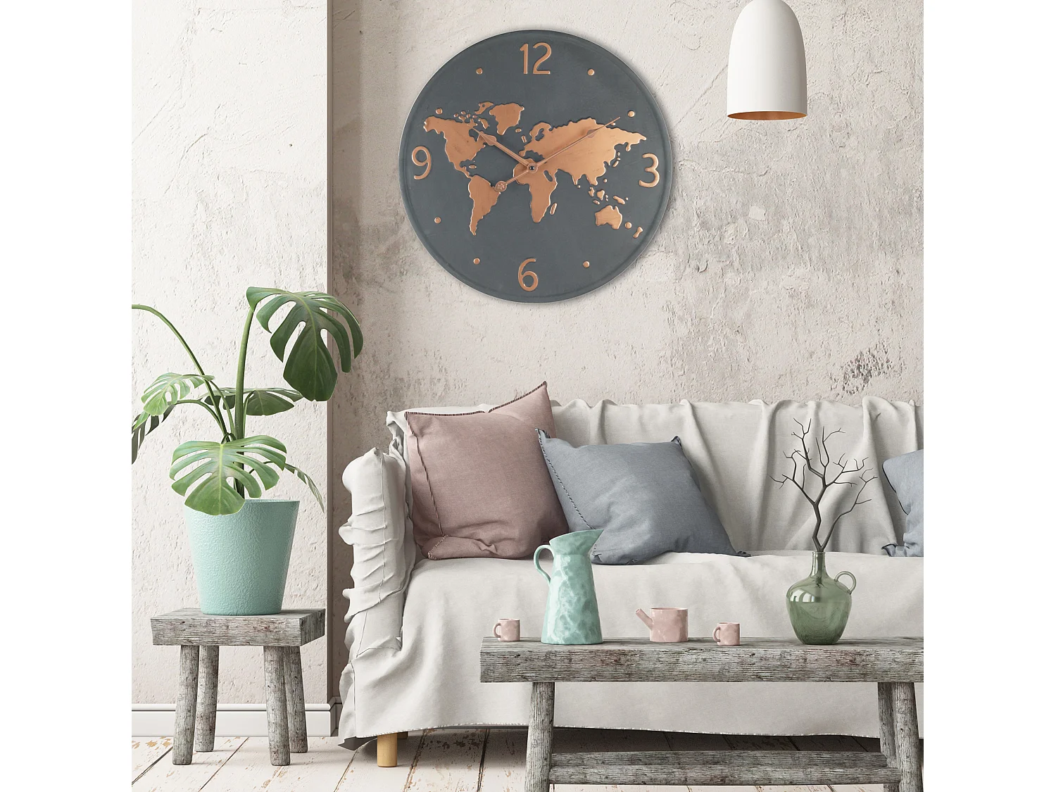 Reloj de pared Mapa del Mundo Metal Gris Oscuro Marrón 45x45x4,5