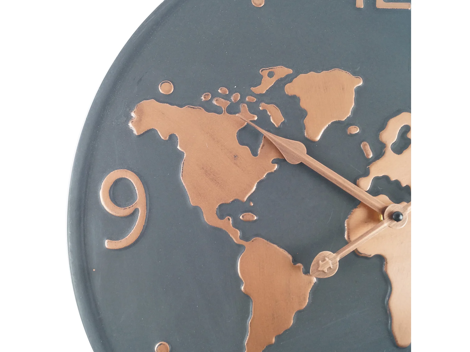 Reloj de pared Mapa del Mundo Metal Gris Oscuro Marrón 45x45x4,5