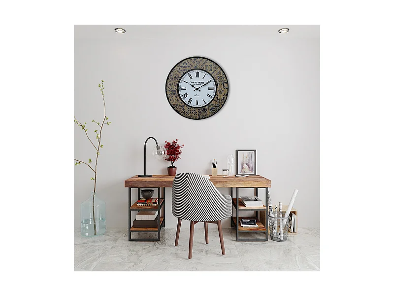 Grande Horloge Murale Blanche Bleue Mdf Metal pour Cuisine Salon