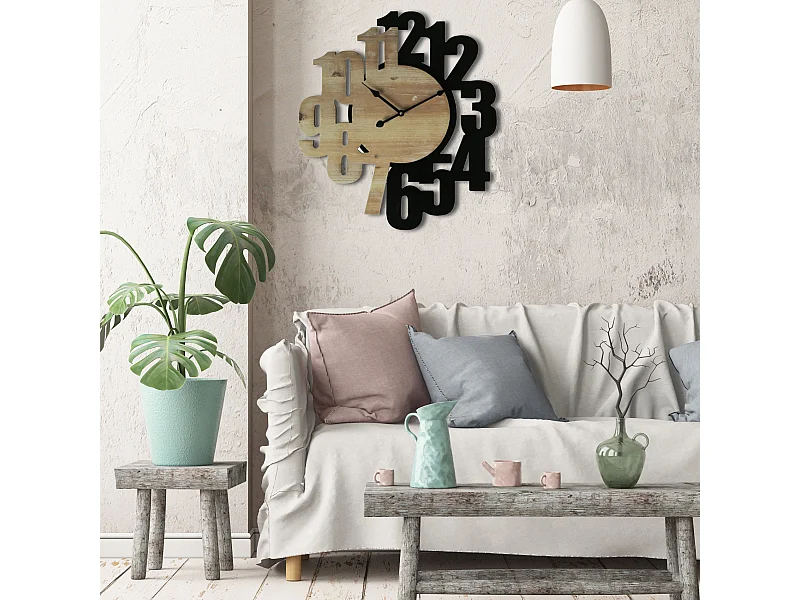 Orologio Intagliato Orologi A Muro Mdf Marrone Nero 56,5x4,5x50