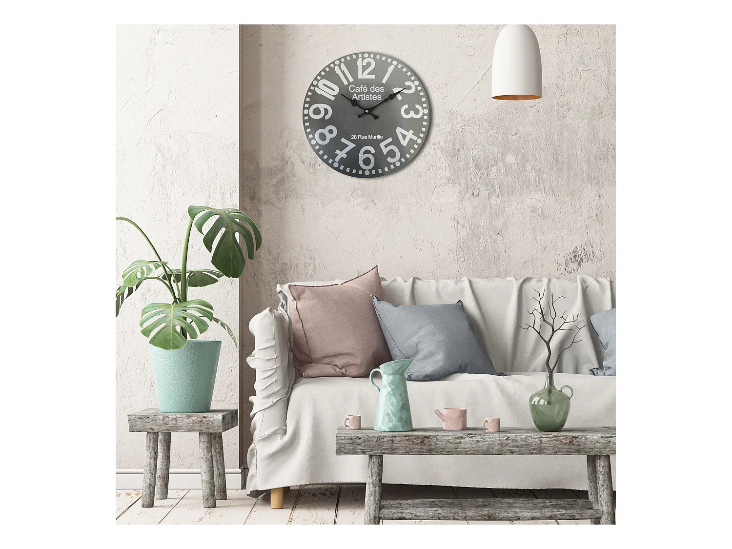 Horloge Murale Horloges Modernes Gris Rond Mdf Hall 33,8x33,8x4