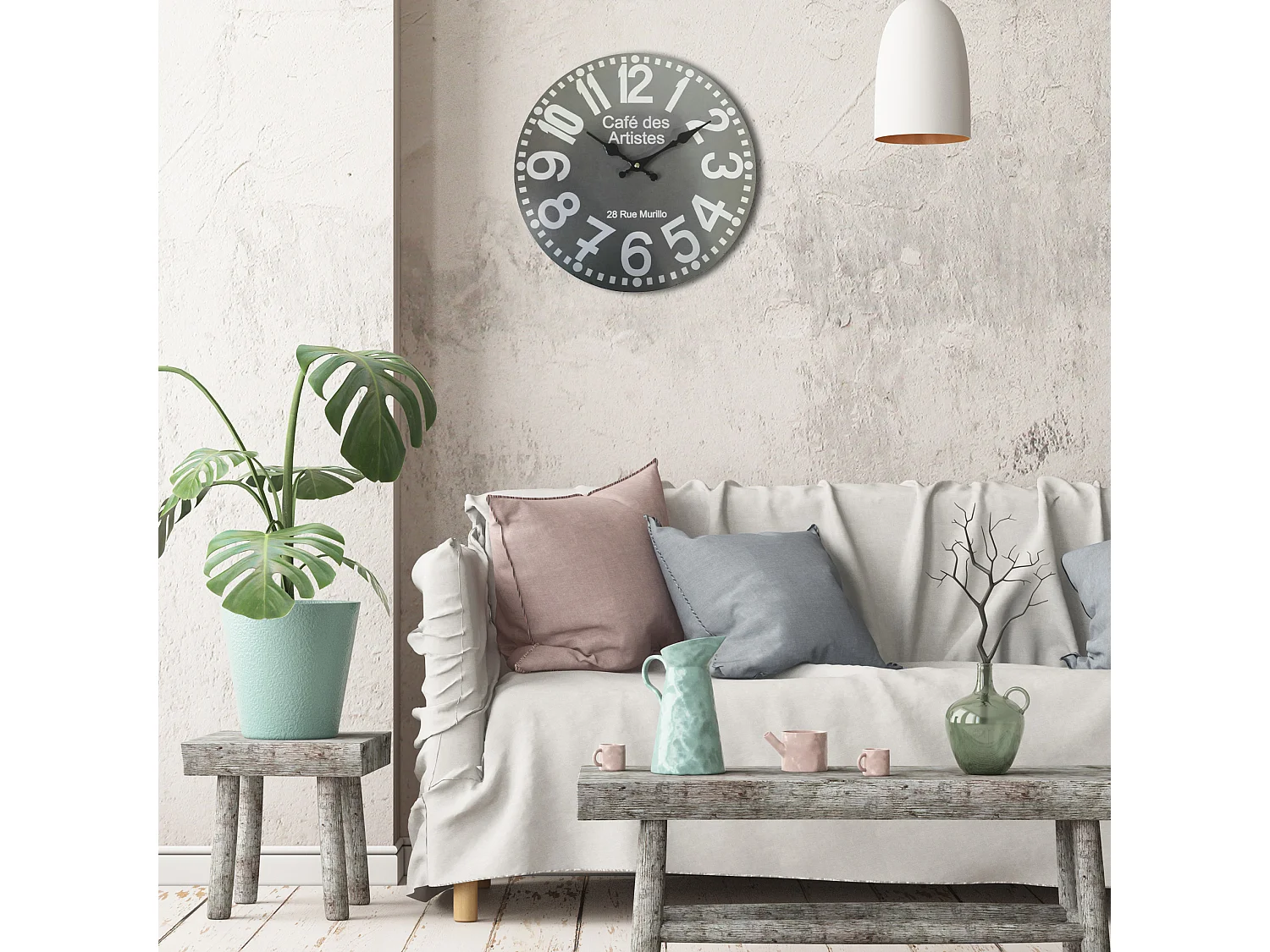 Horloge Murale Horloges Modernes Gris Rond Mdf Hall 33,8x33,8x4