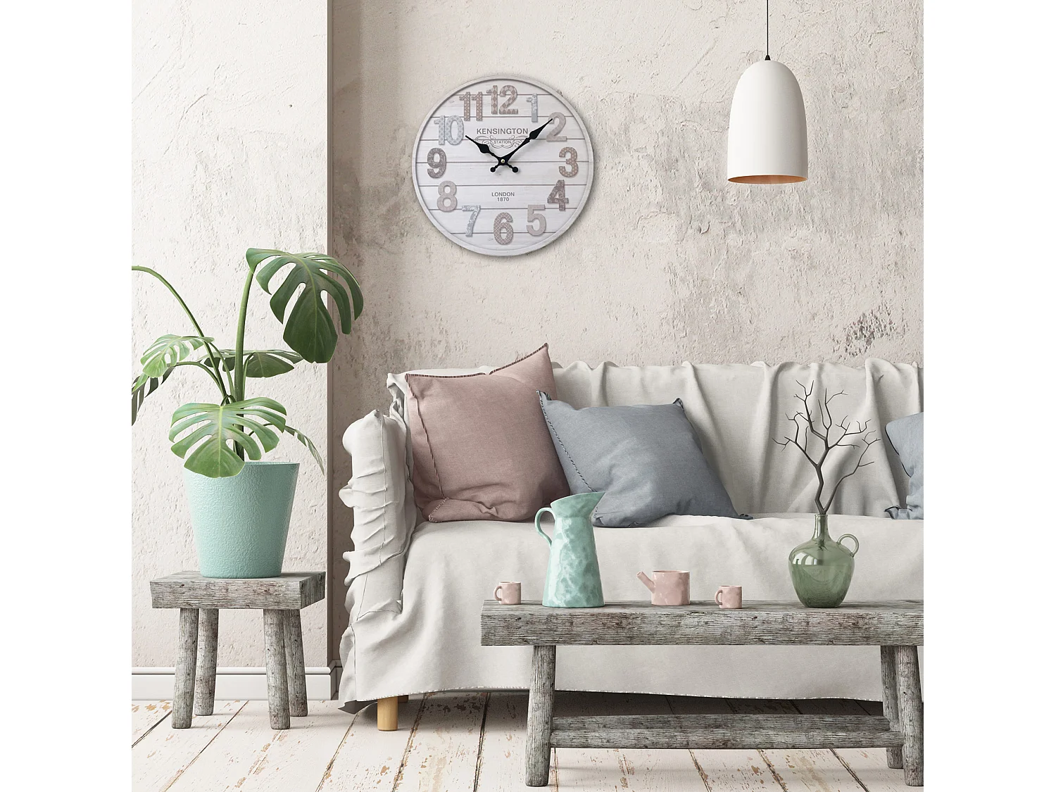 Horloge Murale Mdf Blanc Séjour Cuisine 33.8x33.8x4