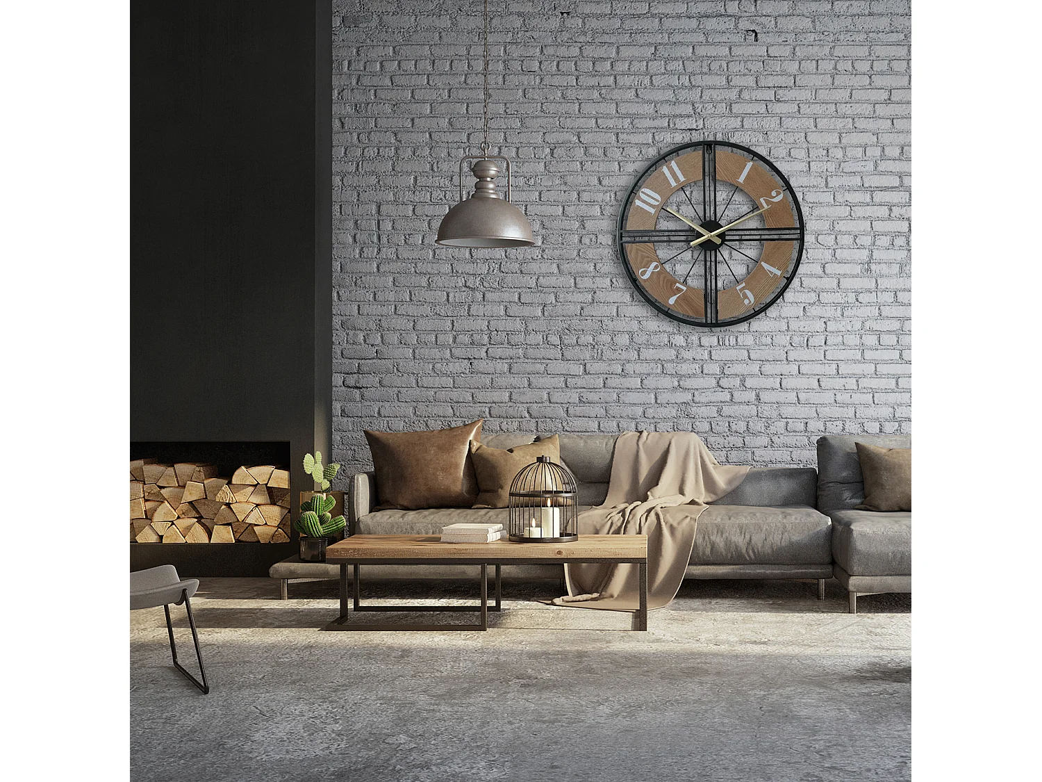 Horloge Murale Décorative Horloges Rondes Mdf Métal Noir Brun 50 cm