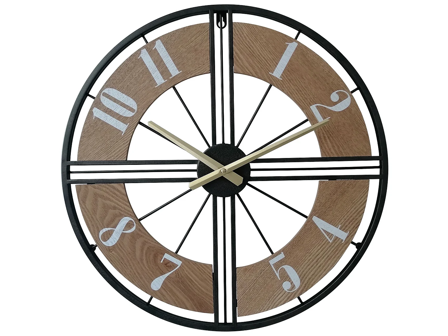 Horloge Murale Décorative Horloges Rondes Mdf Métal Noir Brun 50 cm