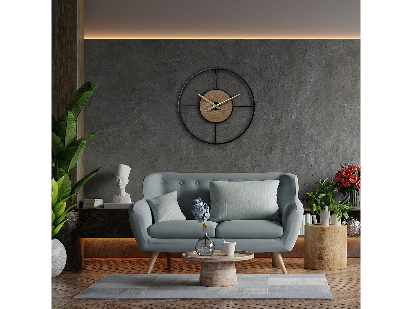 Horloge Murale Moderne Aurora 30Cm - Or Et Noir Décoration De Salle De