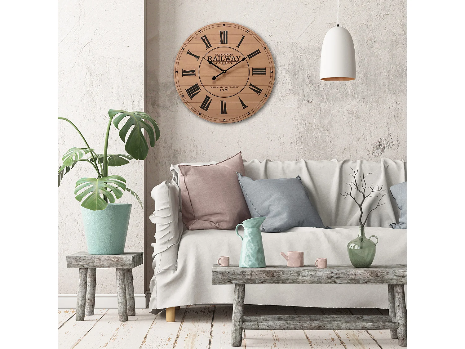 Horloge Murale Mdf Marron Noir Vintage Salon 50x50x4,5