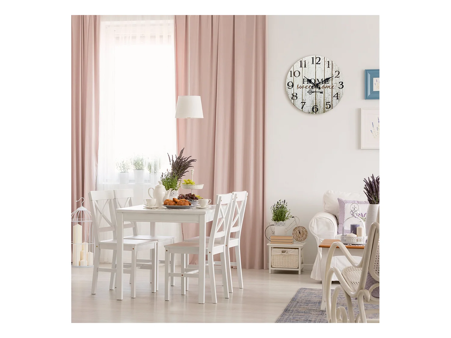 Pendules Horloge Murales Bois Blanc Shabby Décor 33,8x33,8x4