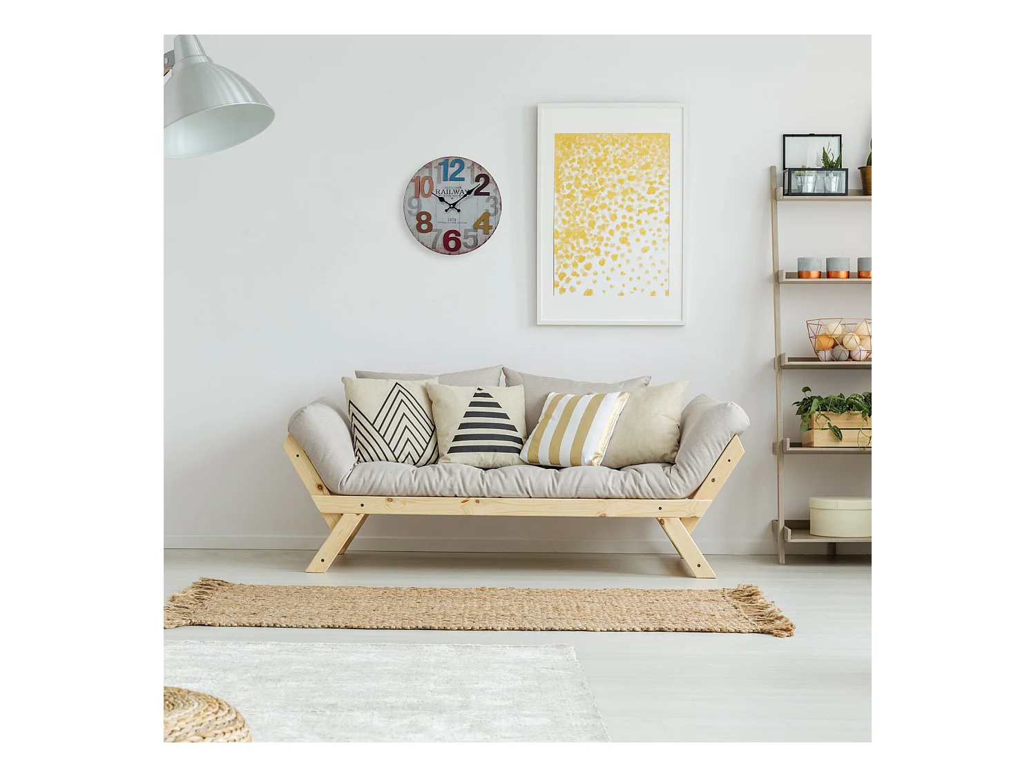 Horloge Suspendue Blanc Chiffres Colorés Mdf pour Salon Cuisine