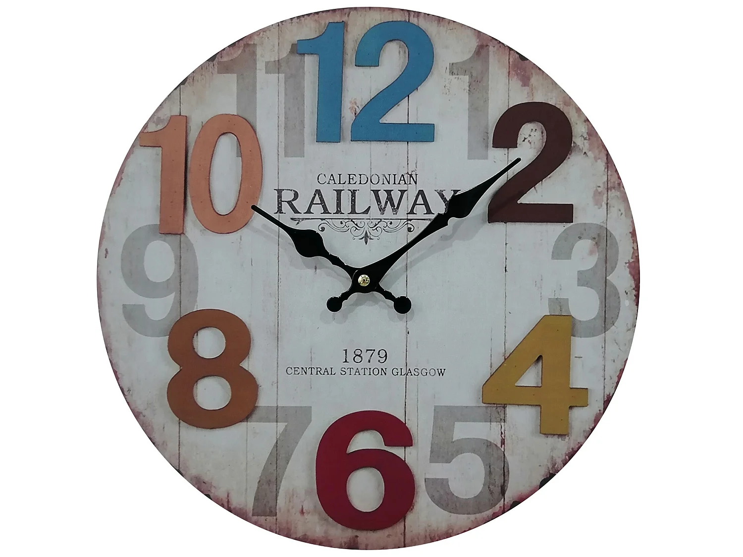 Horloge Suspendue Blanc Chiffres Colorés Mdf pour Salon Cuisine