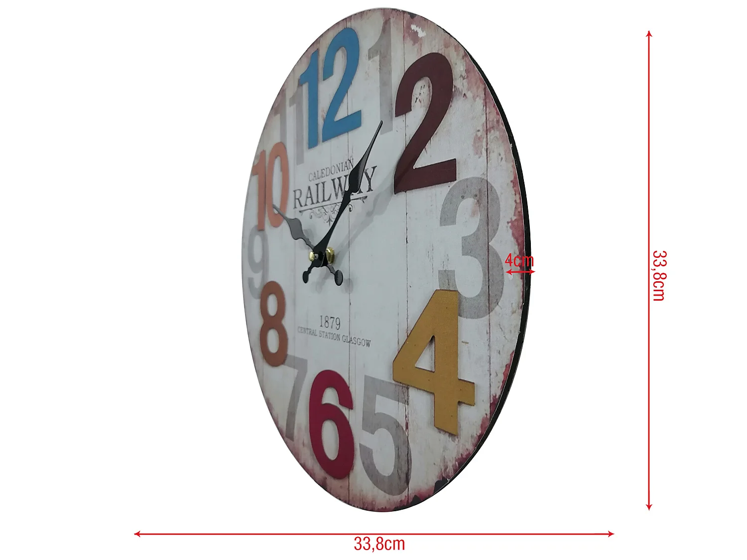 Horloge Suspendue Blanc Chiffres Colorés Mdf pour Salon Cuisine