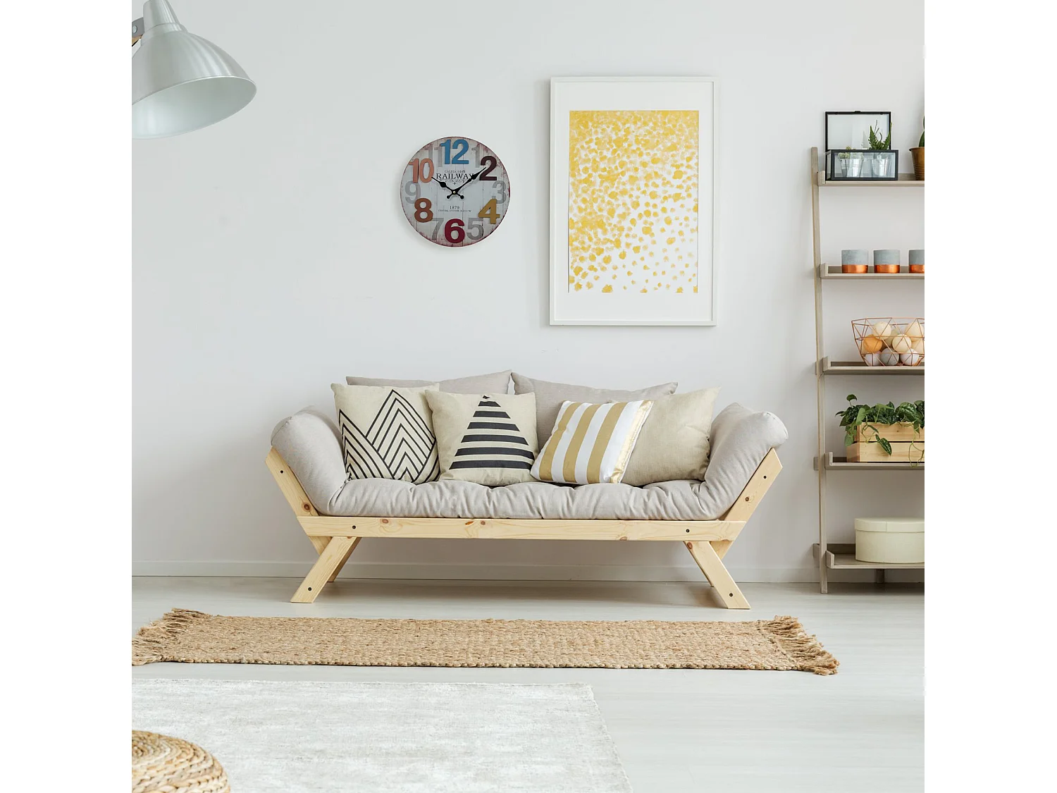 Horloge Suspendue Blanc Chiffres Colorés Mdf pour Salon Cuisine