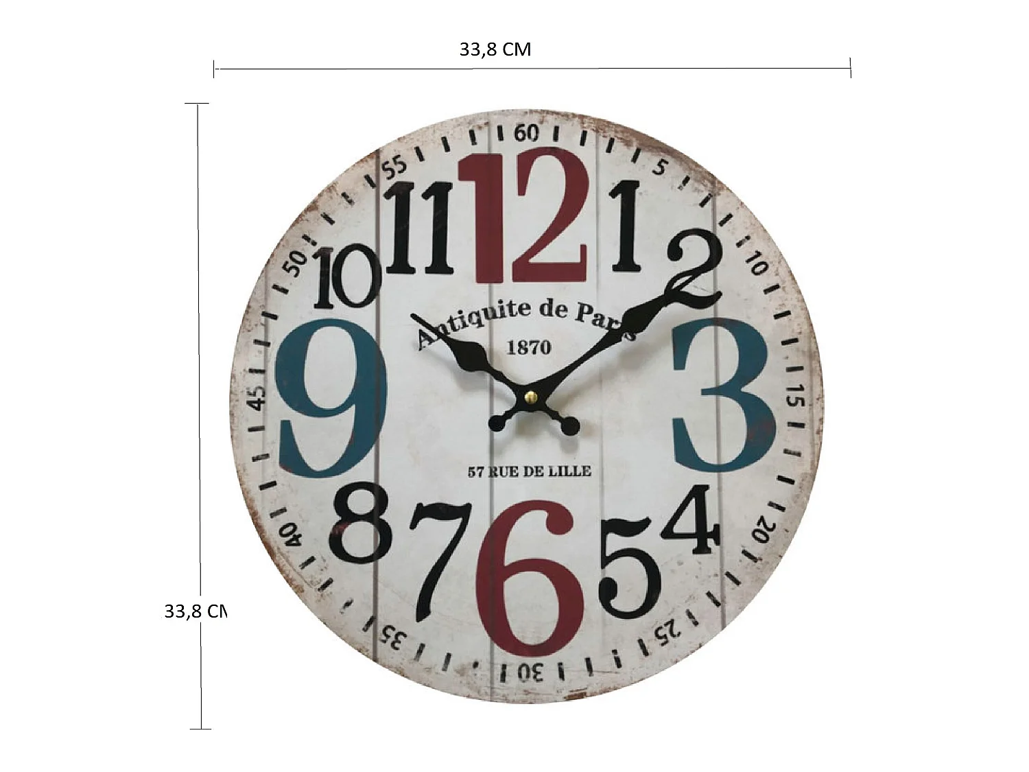 Relógio de parede Redondo Mdf Branco Shabby Sala de estar 33.8x33.8x4