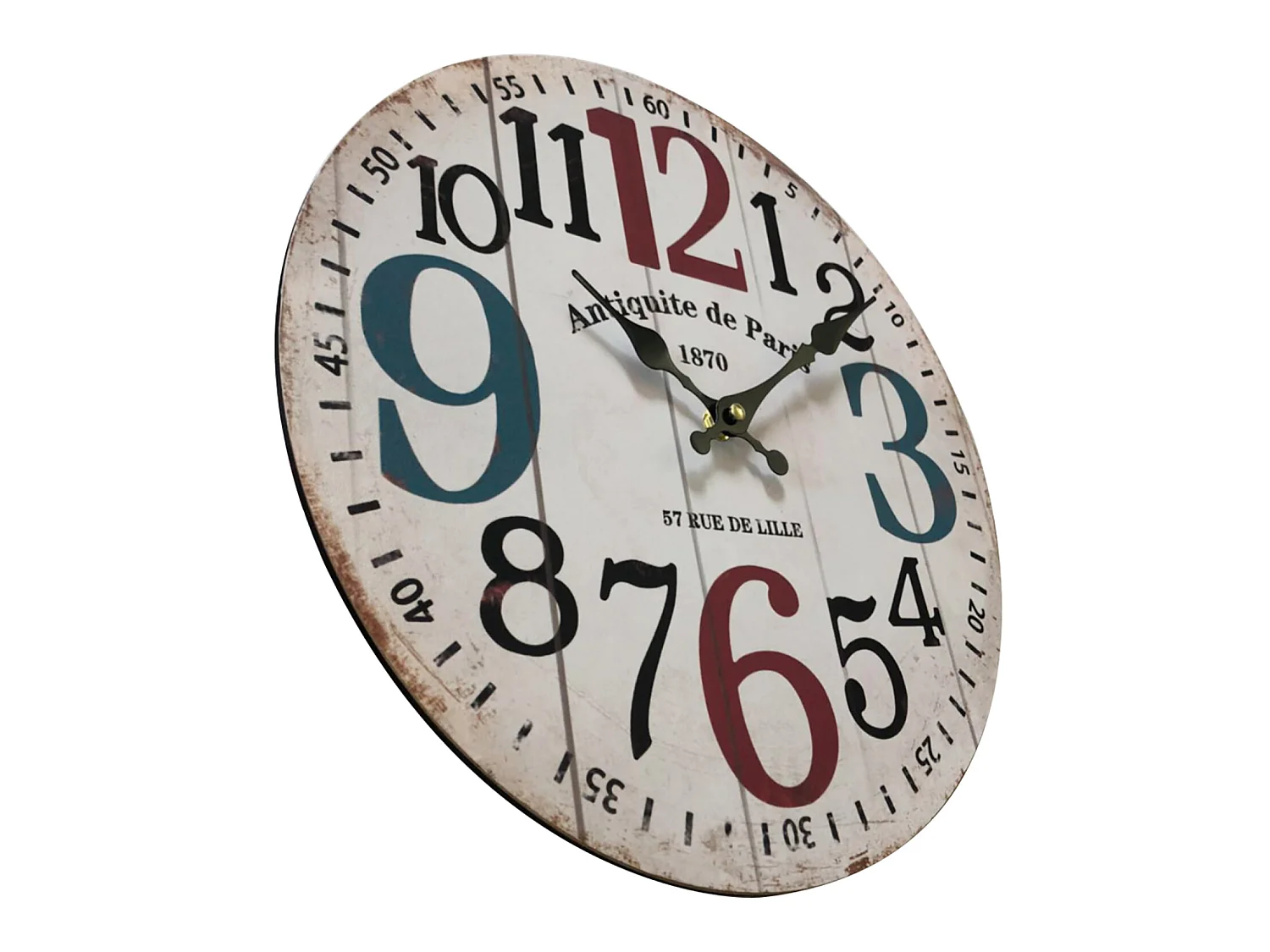 Relógio de parede Redondo Mdf Branco Shabby Sala de estar 33.8x33.8x4