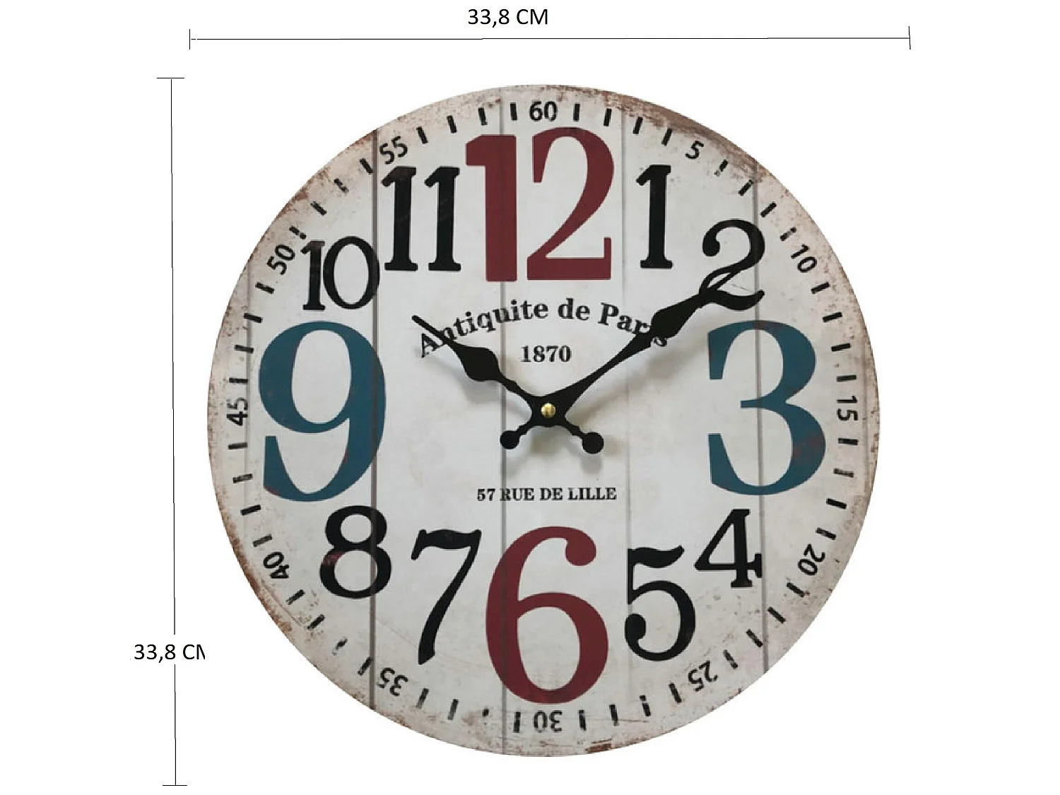 Horloge Murale Ronde Mdf Blanc Shabby Salon 33,8x33,8x4