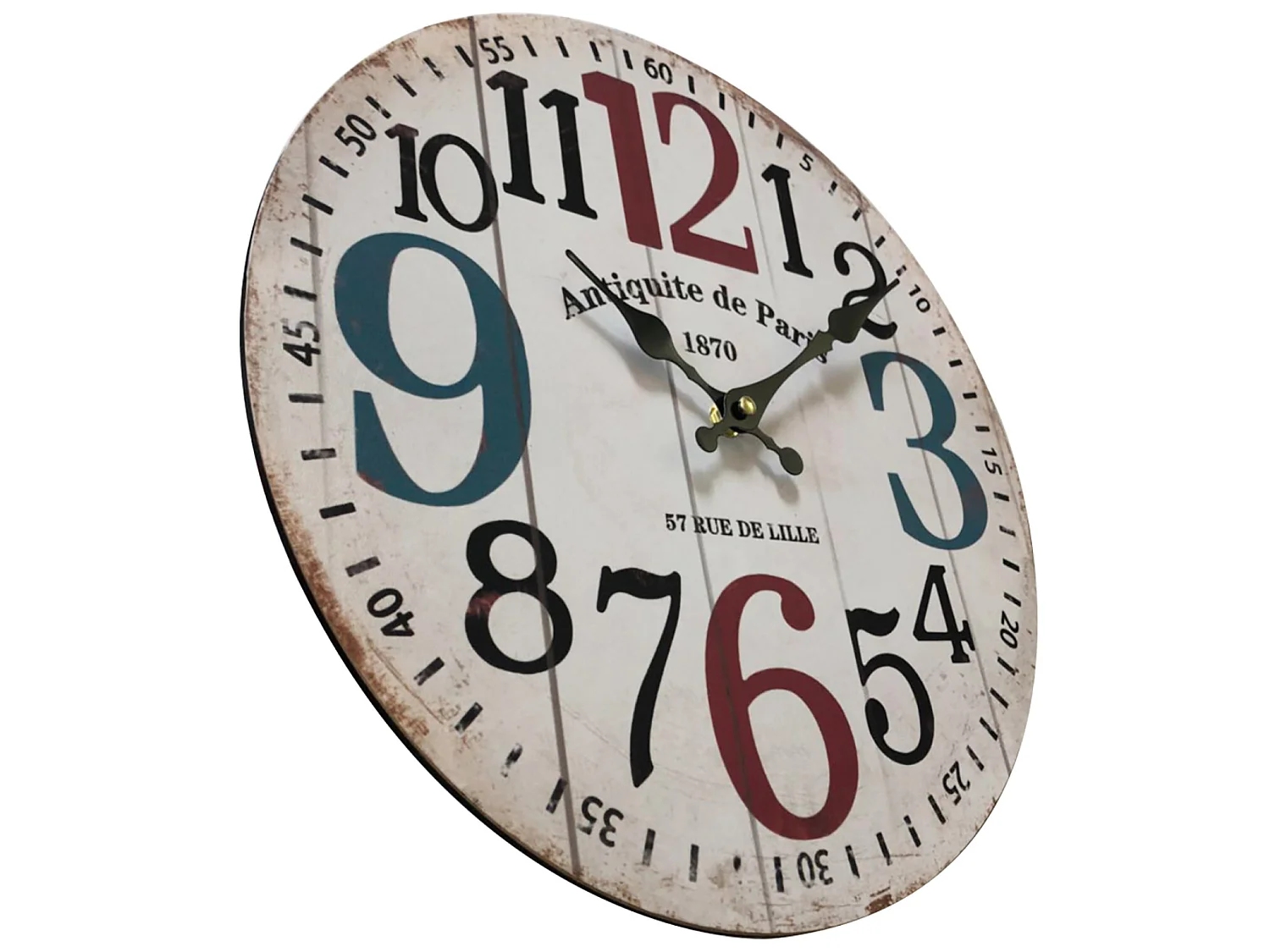 Horloge Murale Ronde Mdf Blanc Shabby Salon 33,8x33,8x4