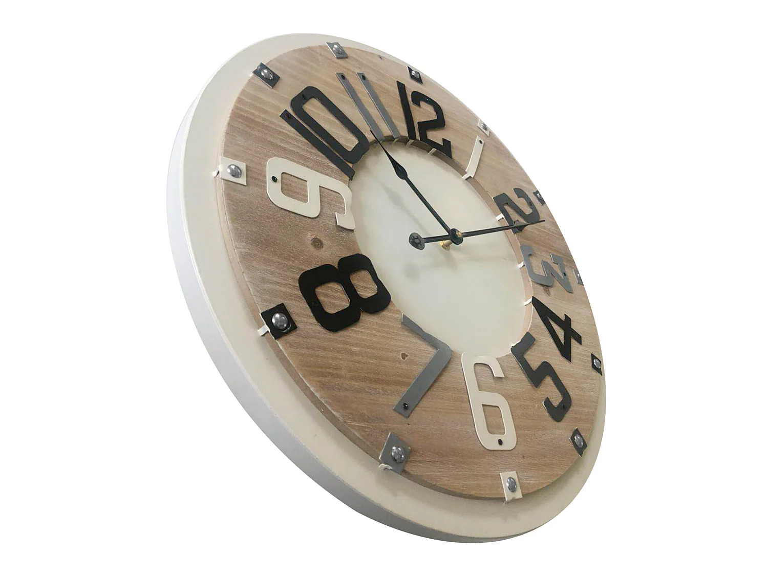 Orologio Arredo Rotondo Beige Legno Industrial 50x50x4,5